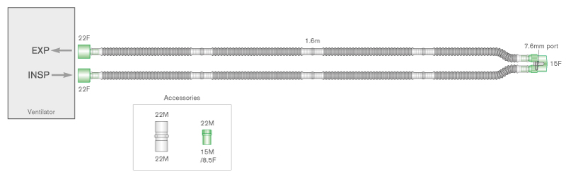 10mm Flextube breathing system with luer connector, ≥ 1.6m