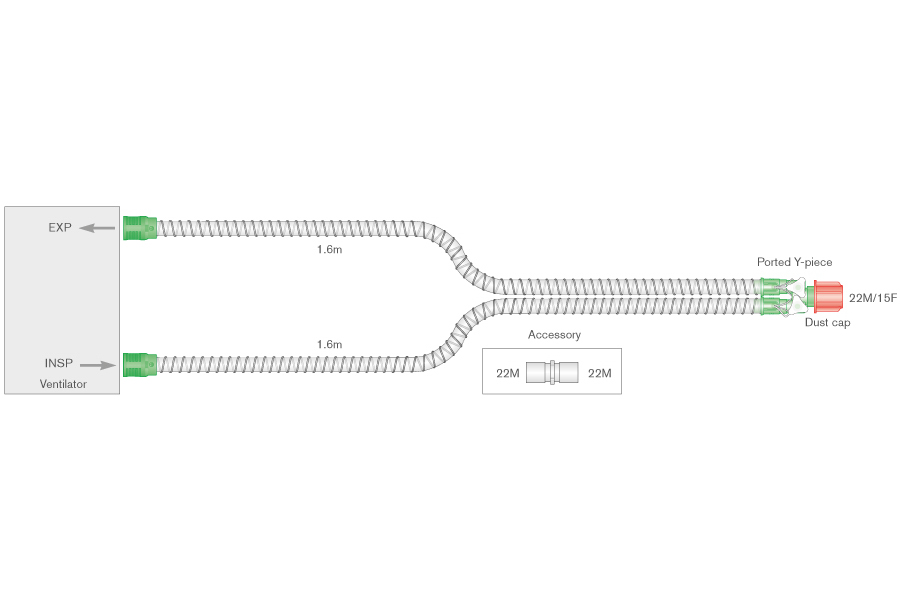 15mm Smoothbore breathing system with ported Y-piece, ≥ 1.6m