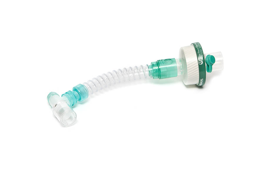Inter-Therm™ HMEF with luer port, smoothbore catheter mount, double swivel elbowand double flip top cap - sterile