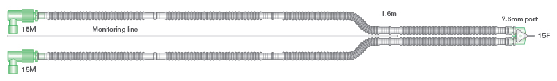 10mm Flextube™ transport breathing system with swivel Y-piece and monitor line for fabian ventilators, 1.6m