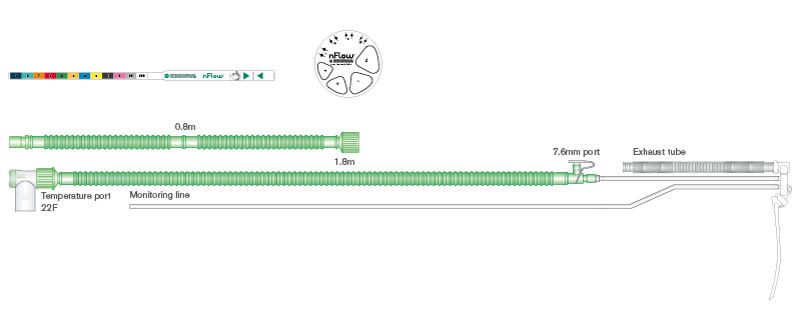 nFlow™ infant nasal CPAP heated wire breathing system. ≥ 1.8m