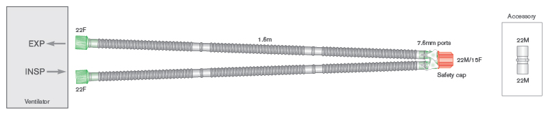 15mm Flextube breathing system with ported Y-piece, ≥ 1.6m